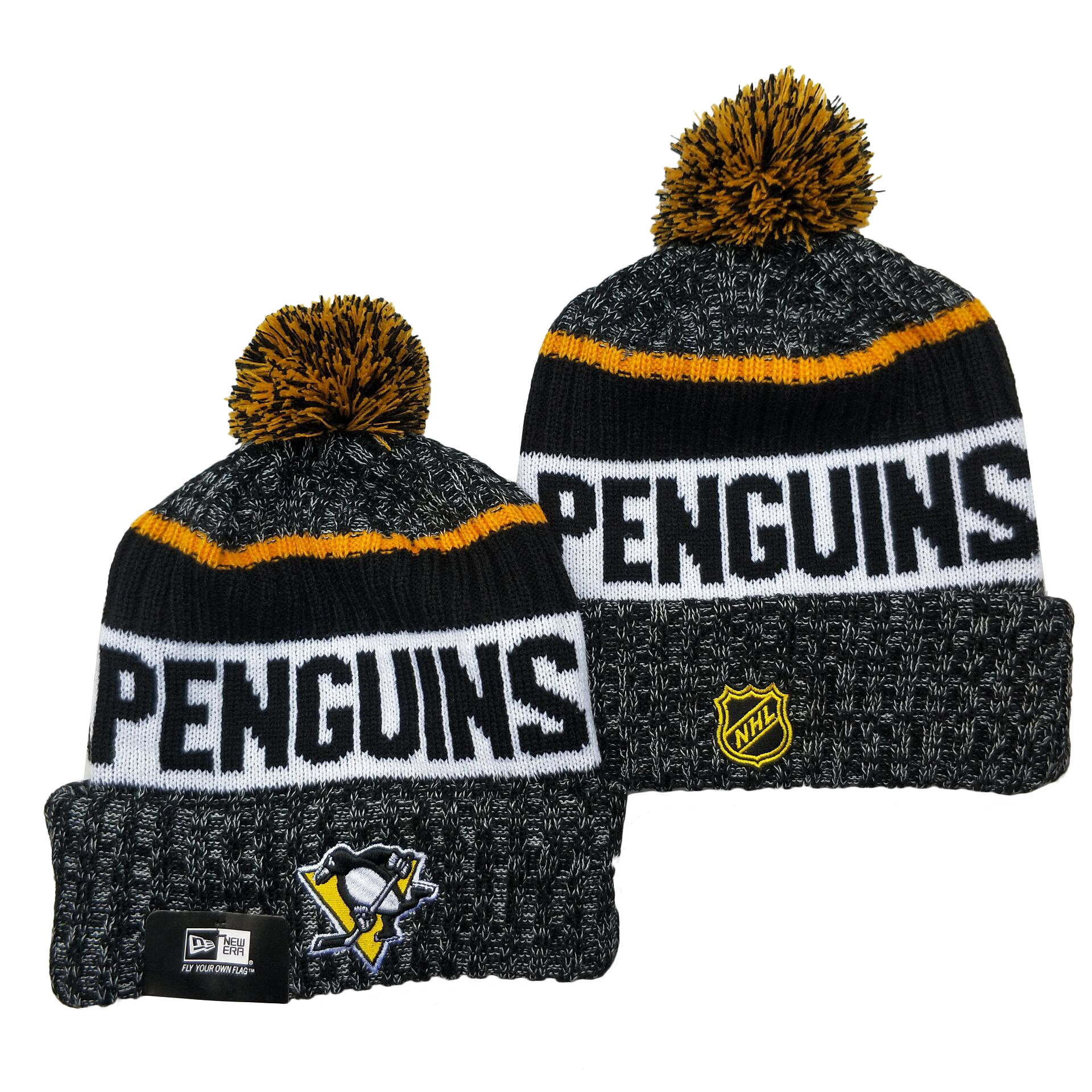 Penguins Team Logo Black Pom Cuffed Knit Hat YD
