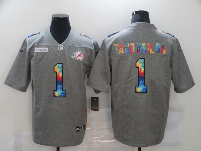 Nike Dolphins 1 Tua Tagovailoa Gray Vapor Untouchable Rainbow Limited Jersey - Click Image to Close