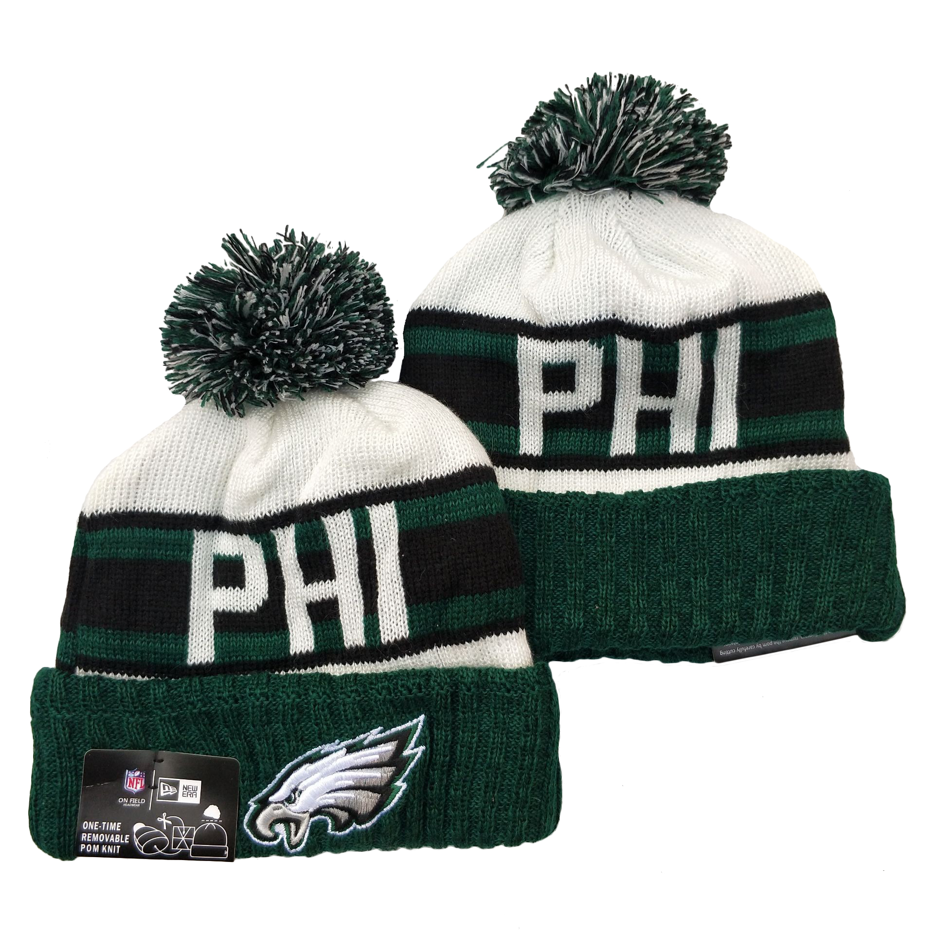 Eagles Team Logo Green White Cuffed Knit Hat YD