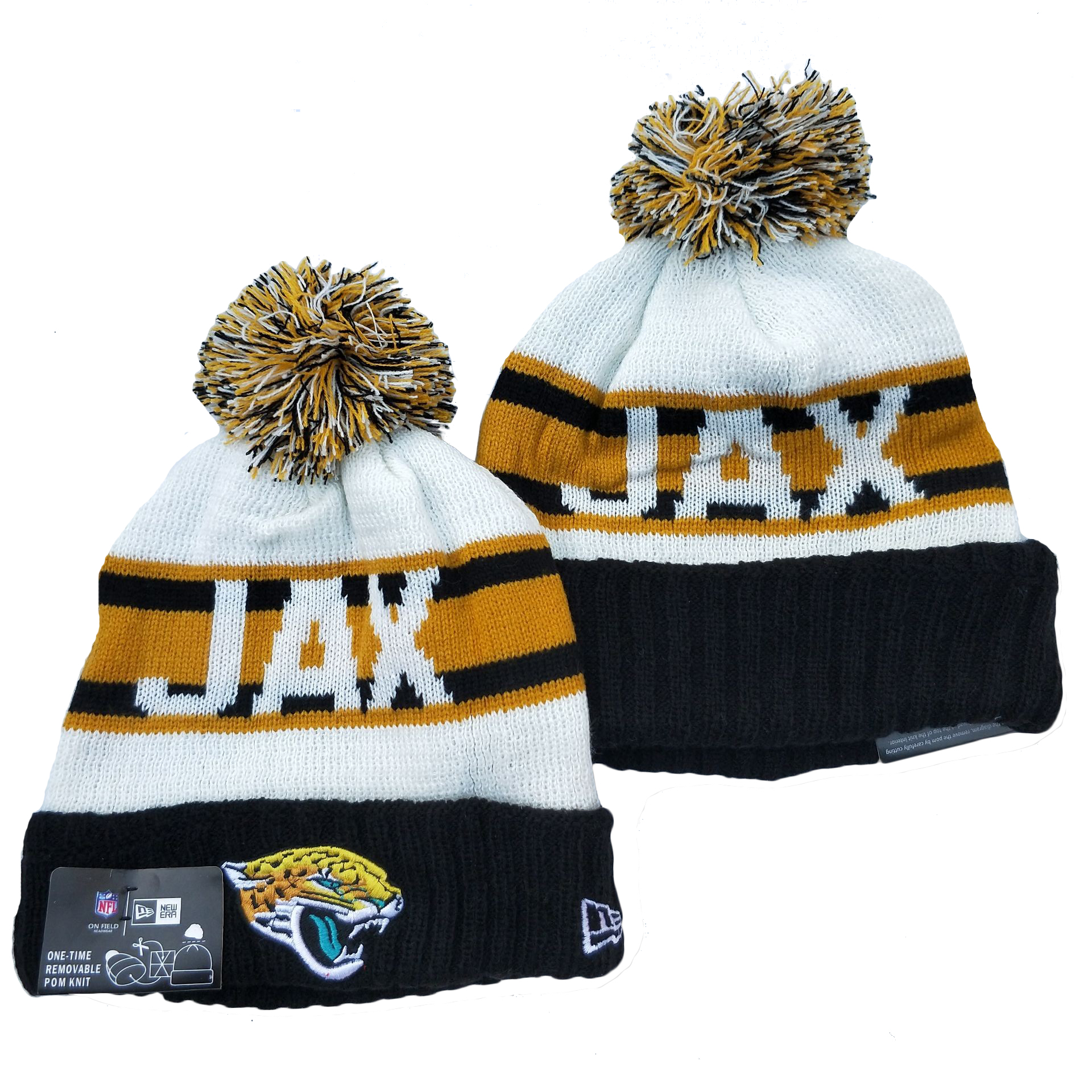 Jaguars Team Logo White Black Cuffed Knit Hat YD - Click Image to Close