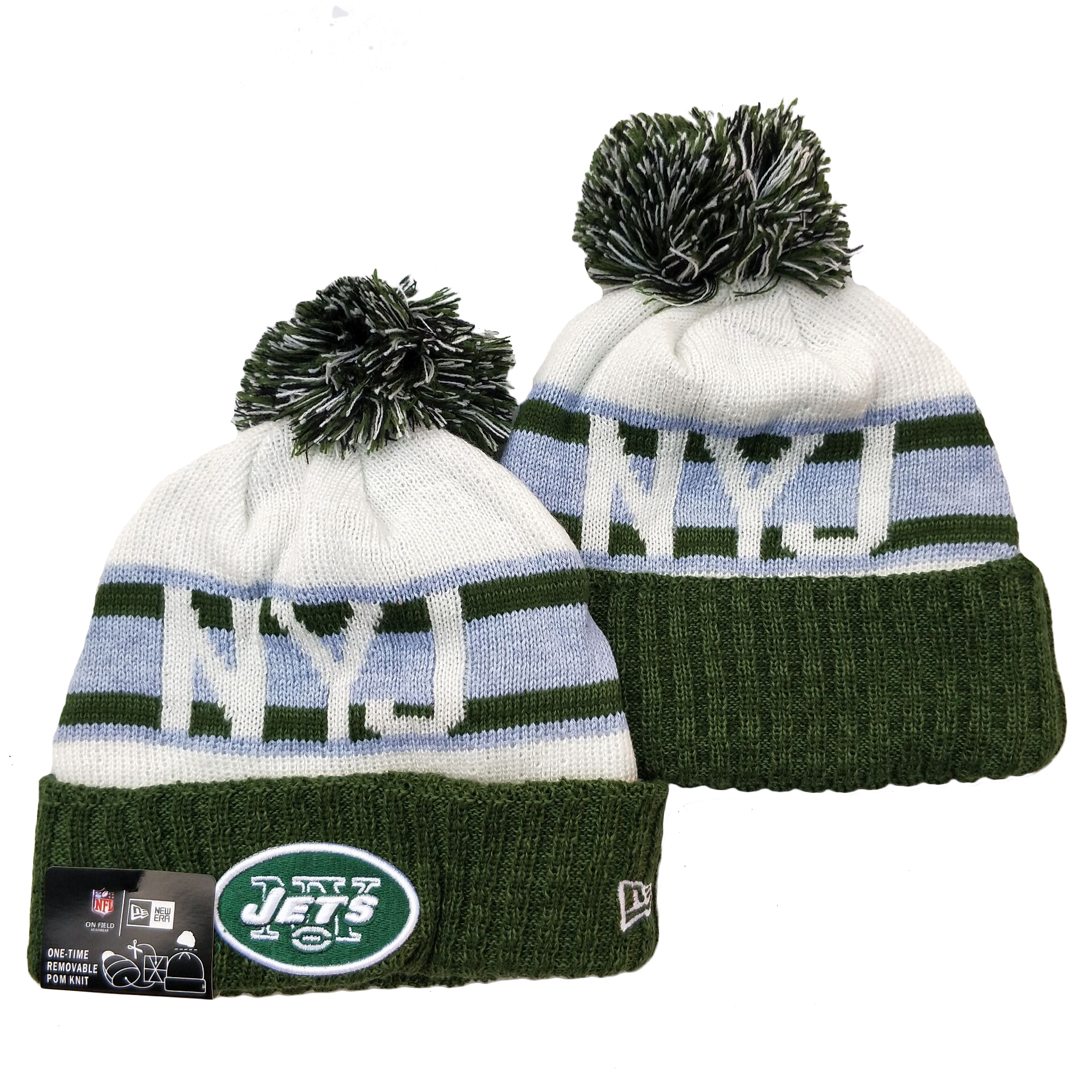 Jets Team Logo Green White Cuffed Knit Hat YD - Click Image to Close