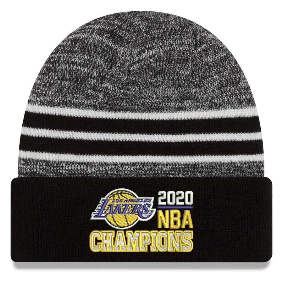 Lakers Team Logo Black 2020 NBA Finals Champions Pom Cuffed Knit Hat SG