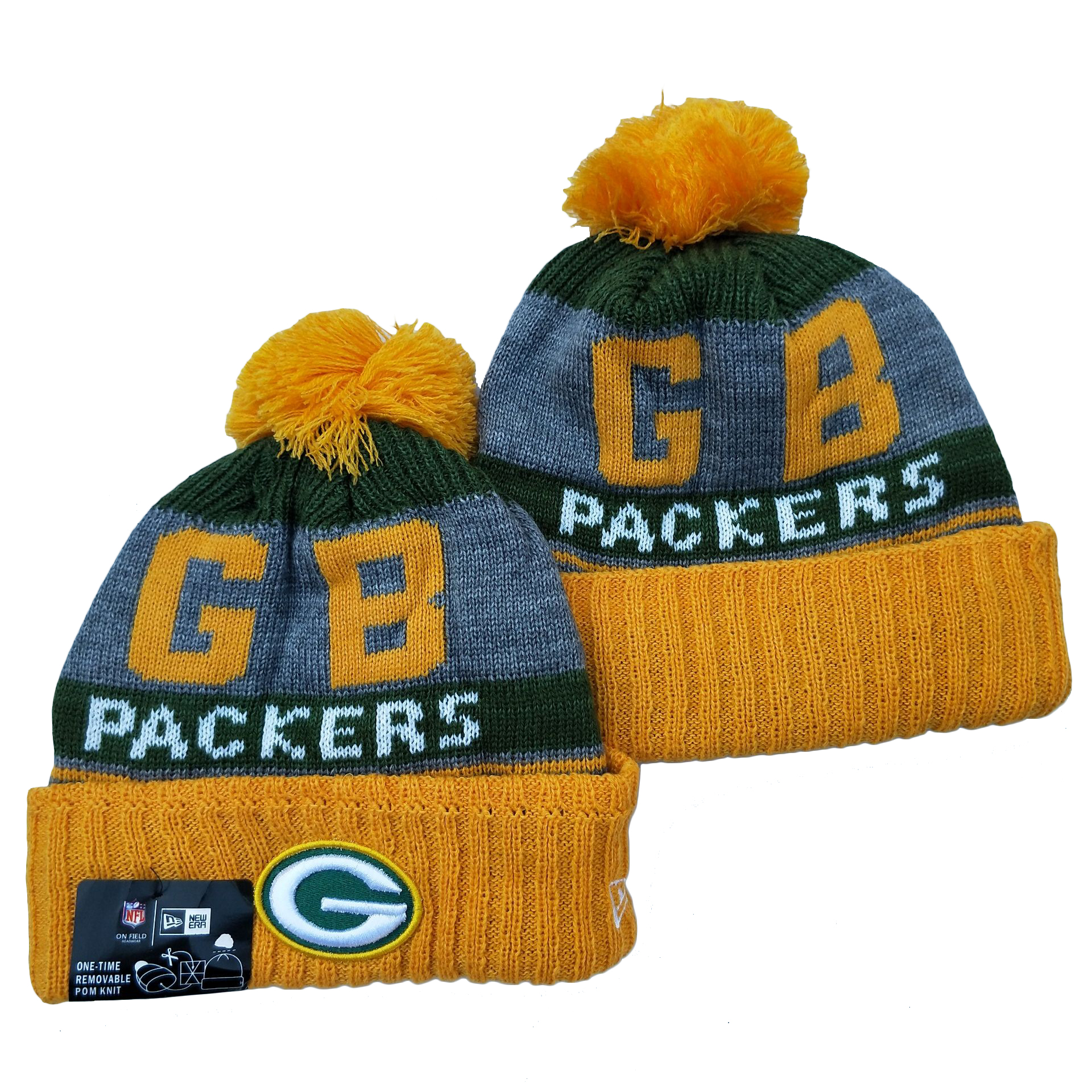 Packers Team Logo Yellow Green Cuffed Knit Hat YD - Click Image to Close