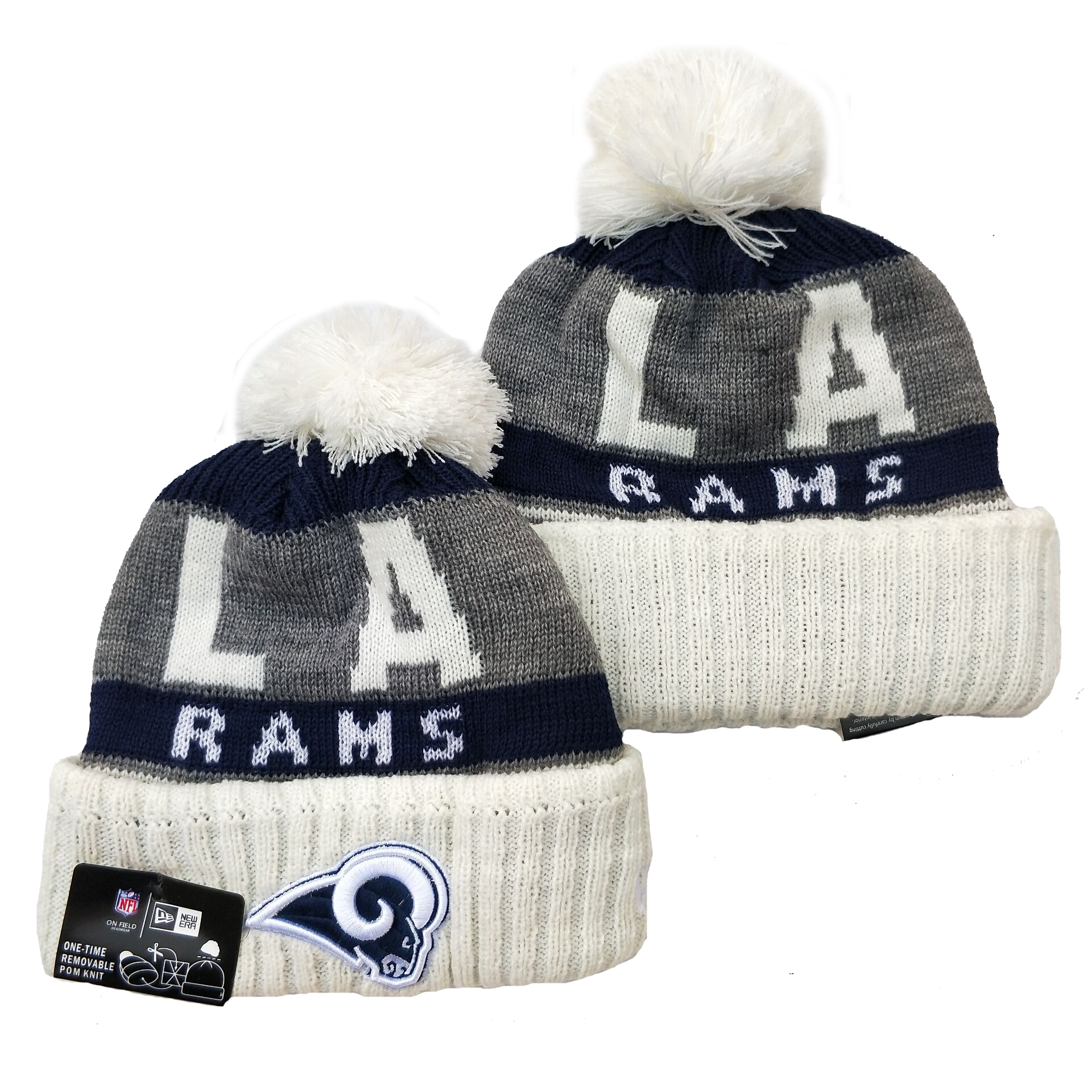 Rams Team Logo White Gray Cuffed Knit Hat YD