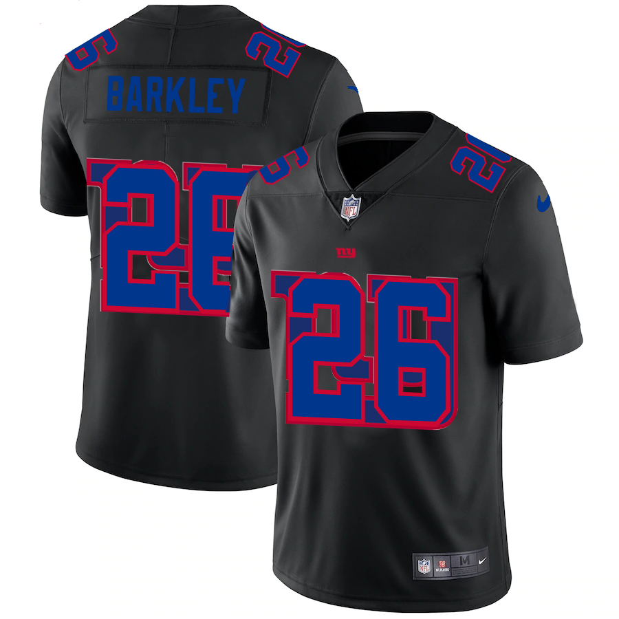 Nike Giants 26 Saquon Barkley Black Shadow Logo Limited Jersey