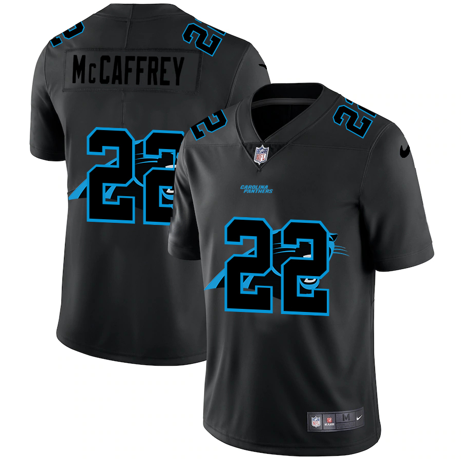 Nike Panthers 22 Christian McCaffrey Black Shadow Logo Limited Jersey