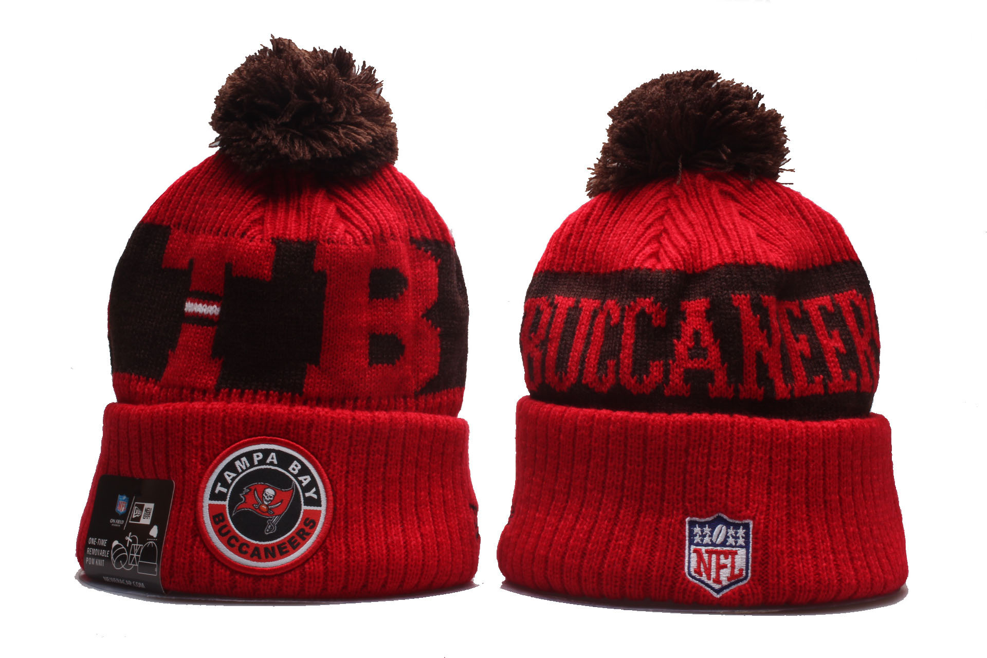 Buccaneers Team Logo Red 2020 NFL Sideline Pom Cuffed Knit Hat YP