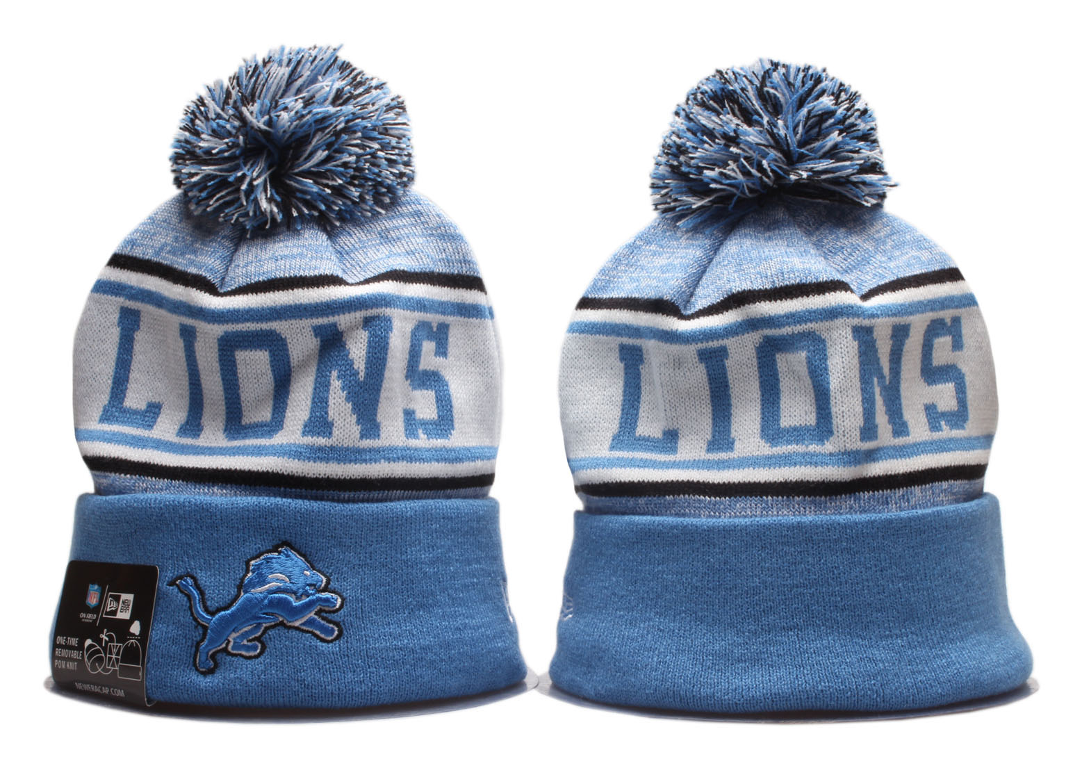 Lions Team Logo Blue Pom Cuffed Knit Hat YP