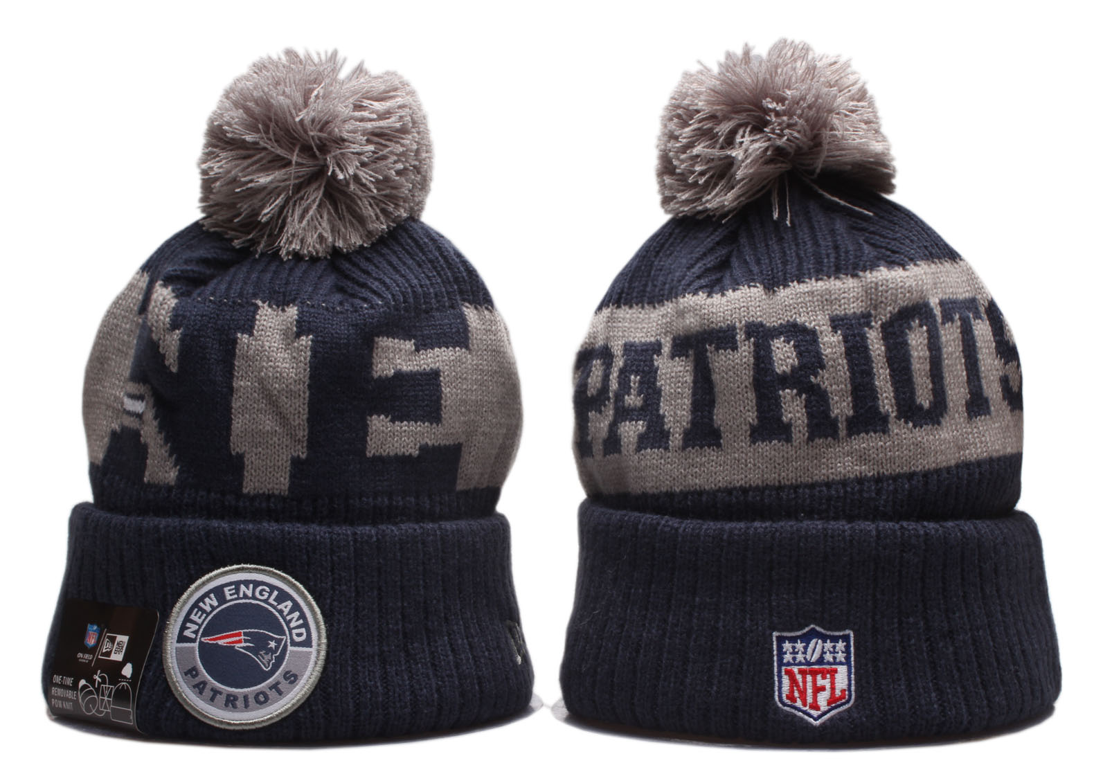 Patriots Team Logo Navy 2020 NFL Sideline Pom Cuffed Knit Hat YP