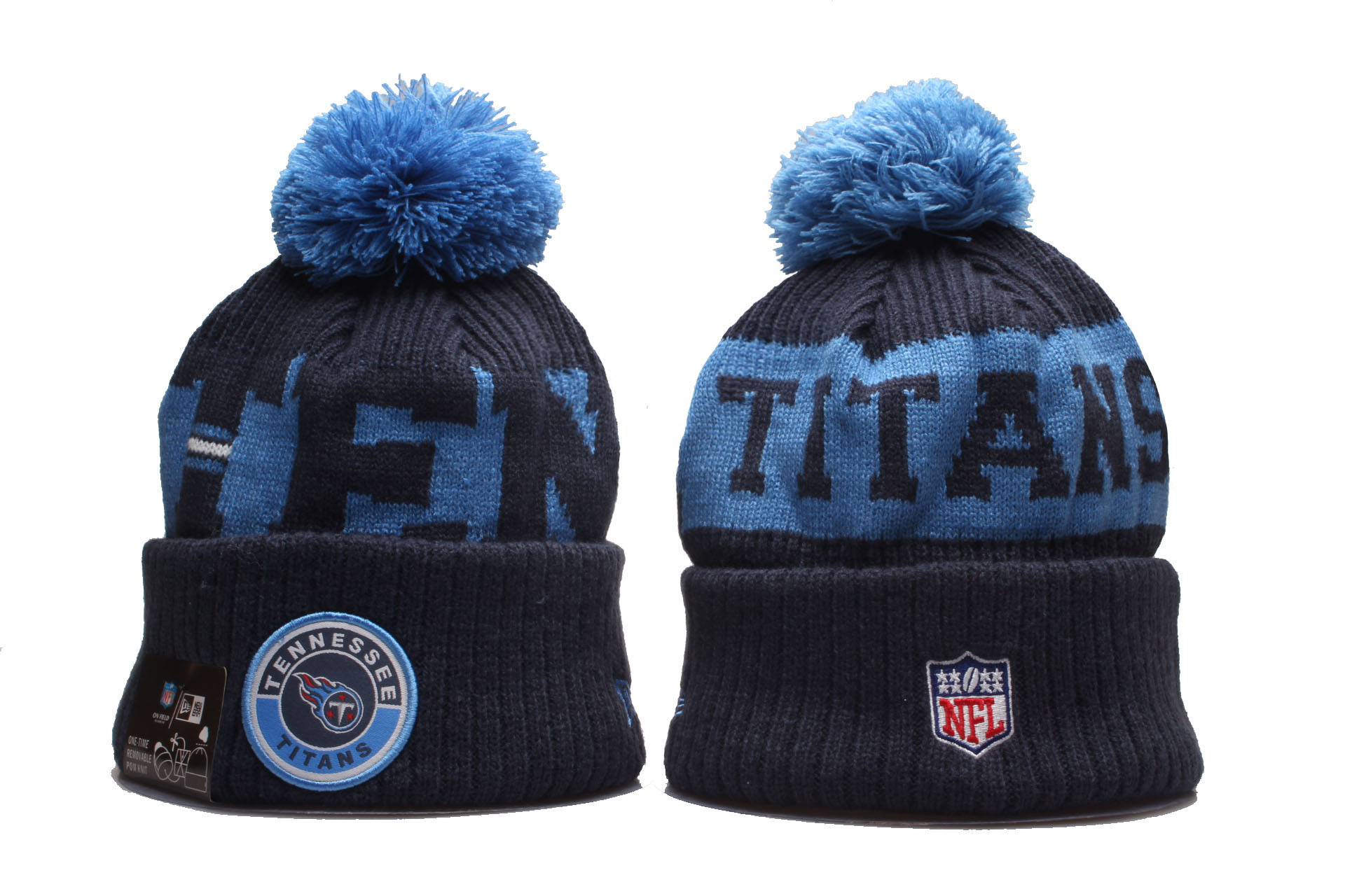 Titans Team Logo Black 2020 NFL Sideline Pom Cuffed Knit Hat YP