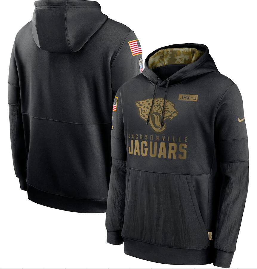 Men's Jacksonville Jaguars Nike Black 2020 Salute to Service Sideline Performance Pullover Hoodie - Click Image to Close