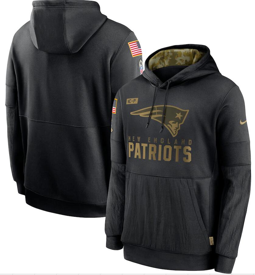 Men's New England Patriots Nike Black 2020 Salute to Service Sideline Performance Pullover Hoodie - Click Image to Close