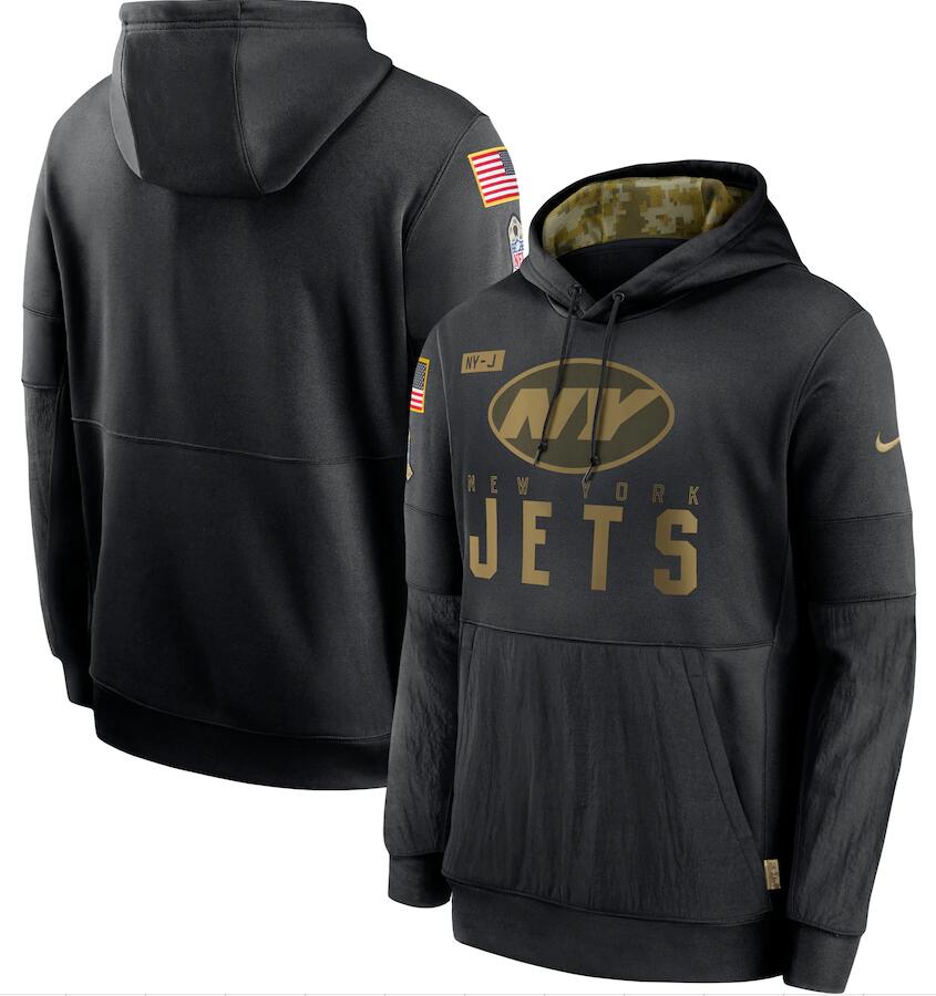 Men's New York Jets Nike Black 2020 Salute to Service Sideline Performance Pullover Hoodie - Click Image to Close