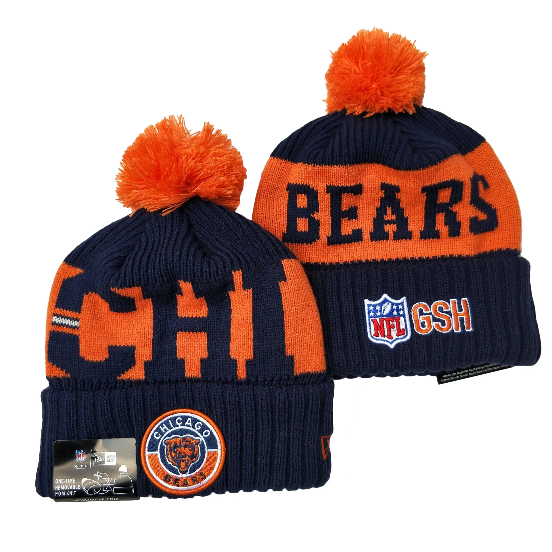 Bears Team Logo Navy 2020 NFL Sideline Pom Cuffed Knit Hat YD - Click Image to Close