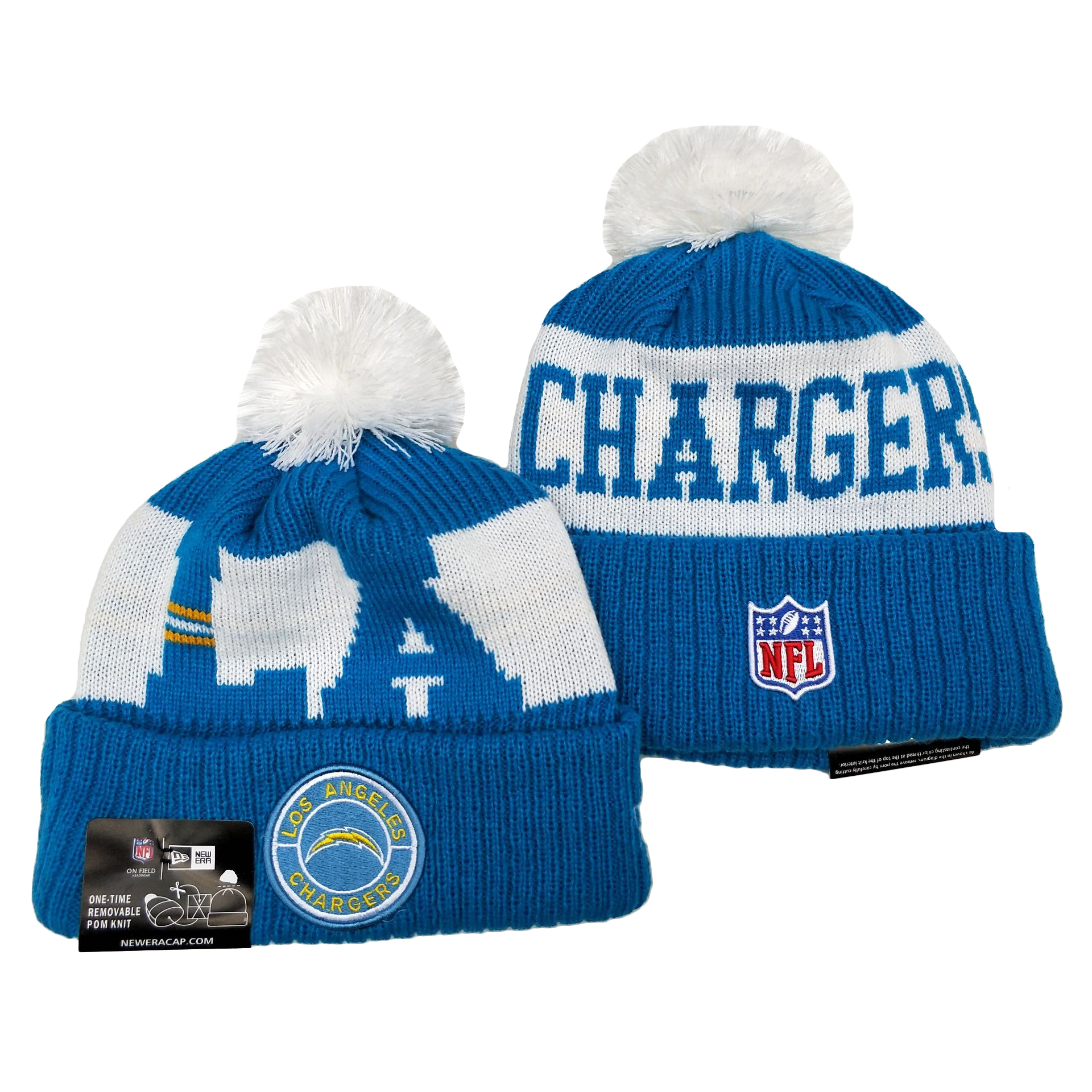 Chargers Team Logo Blue 2020 NFL Sideline Pom Cuffed Knit Hat YD - Click Image to Close