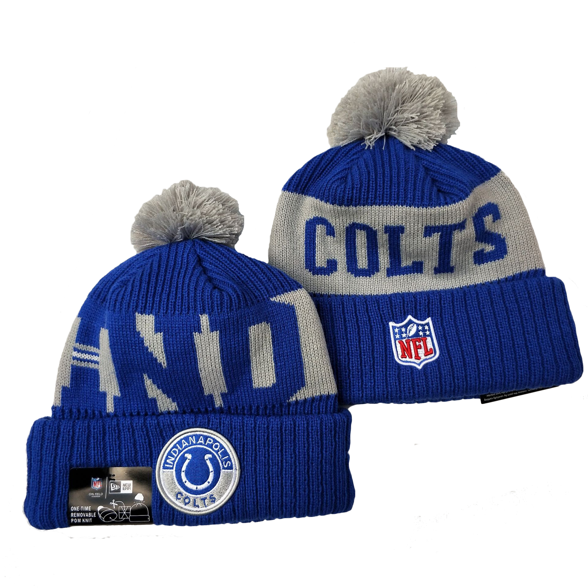 Colts Team Logo Royal 2020 NFL Sideline Pom Cuffed Knit Hat YD