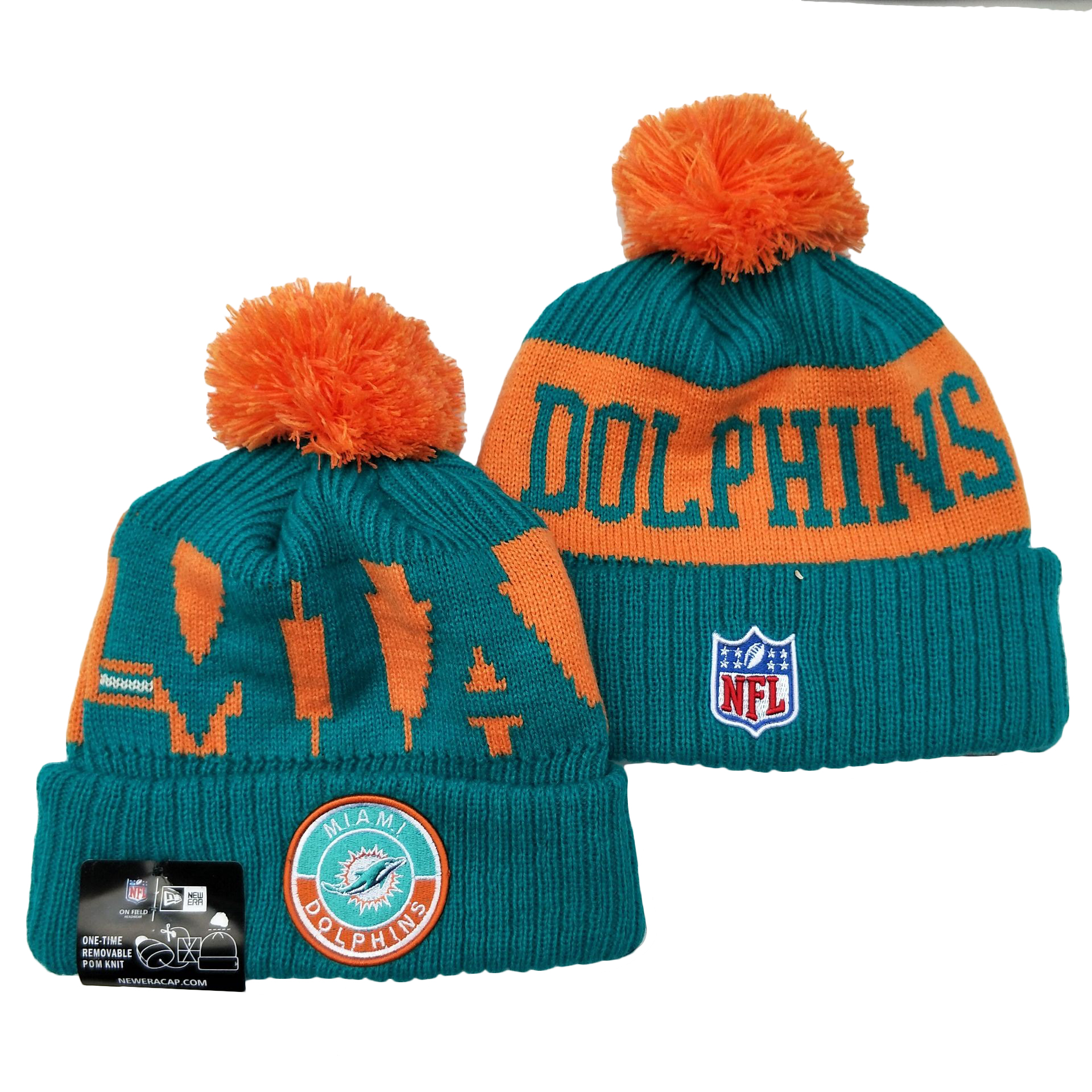 Dolphins Team Logo Aqua 2020 NFL Sideline Pom Cuffed Knit Hat YD