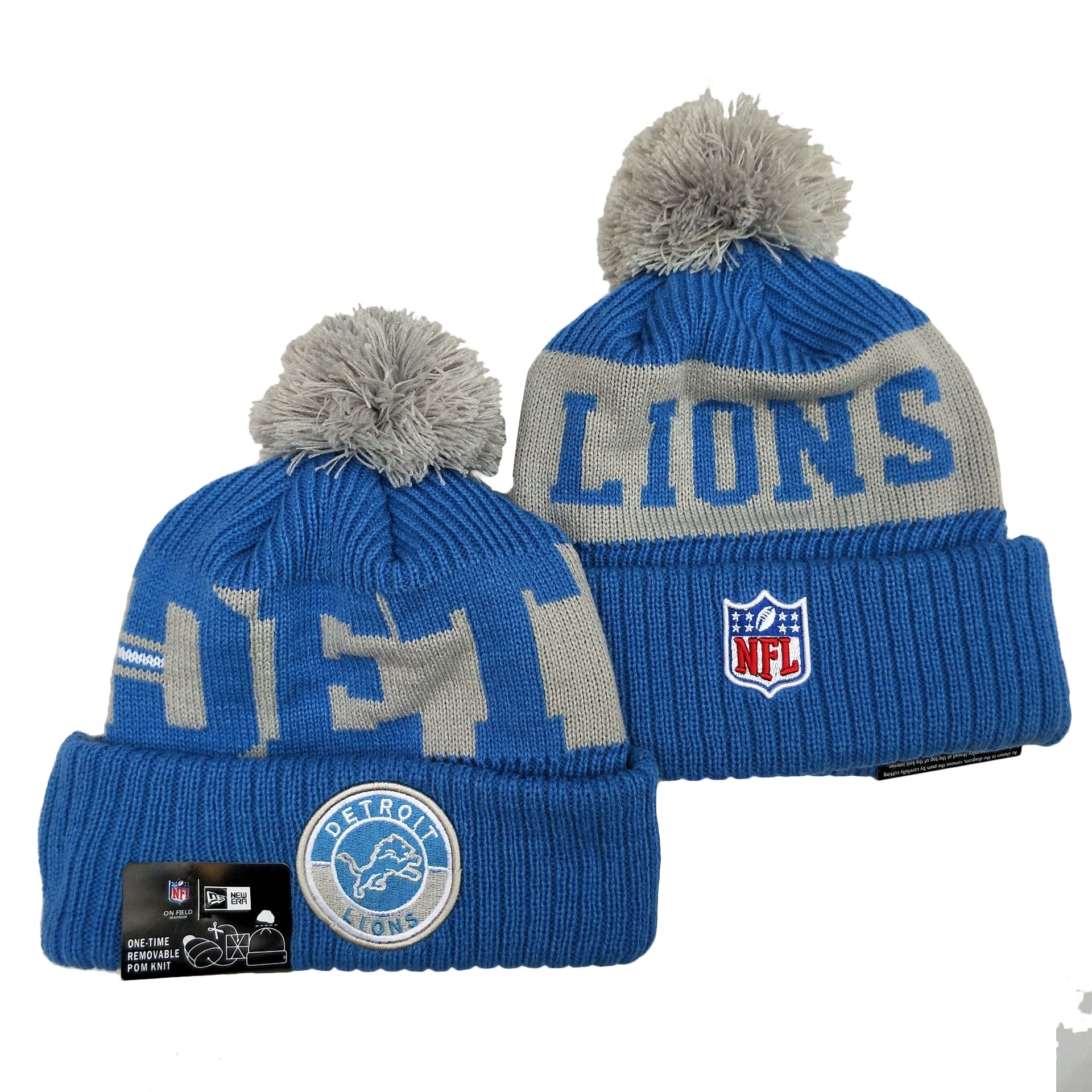 Lions Team Logo Blue 2020 NFL Sideline Pom Cuffed Knit Hat YD
