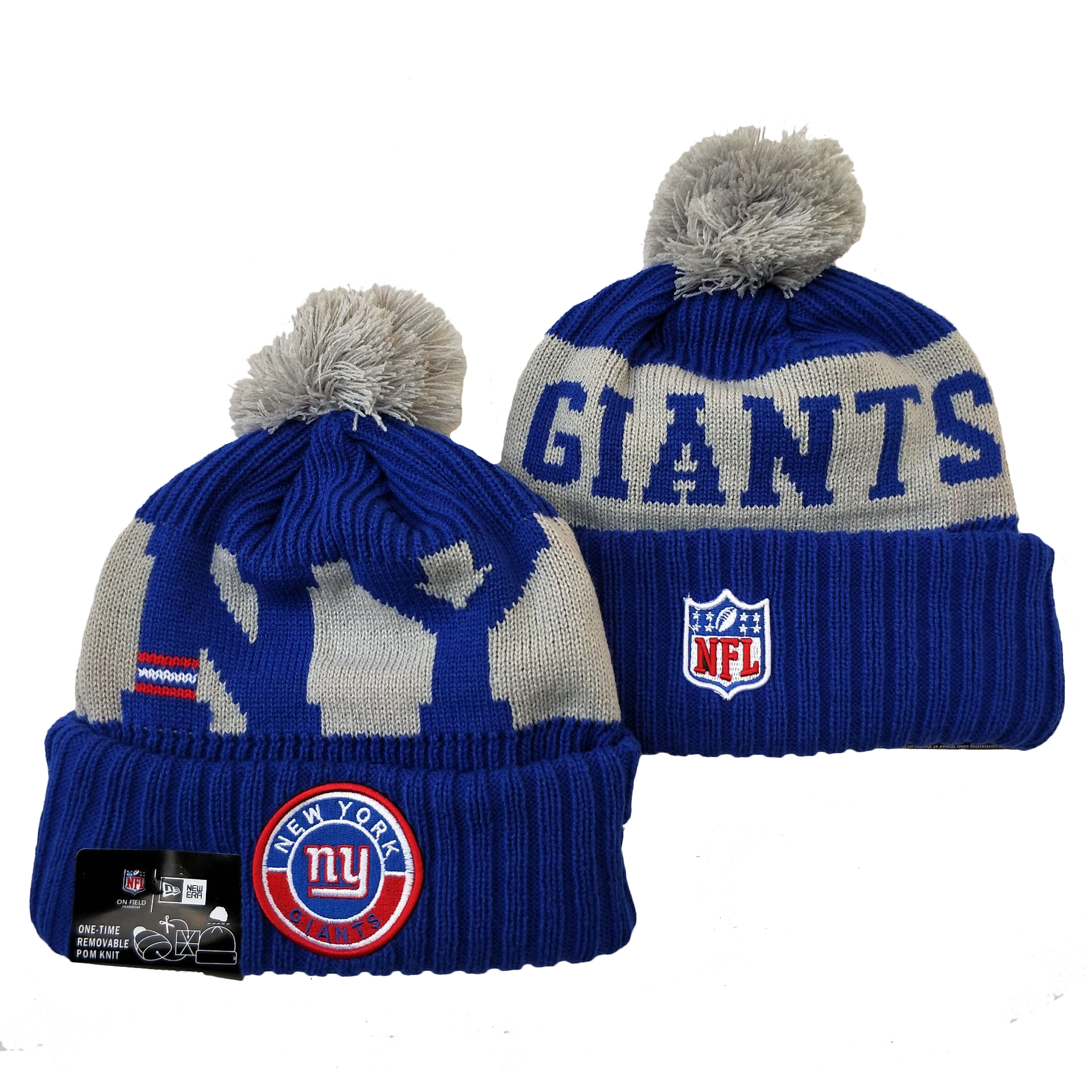 New York Giants Team Logo Royal 2020 NFL Sideline Pom Cuffed Knit Hat YD - Click Image to Close