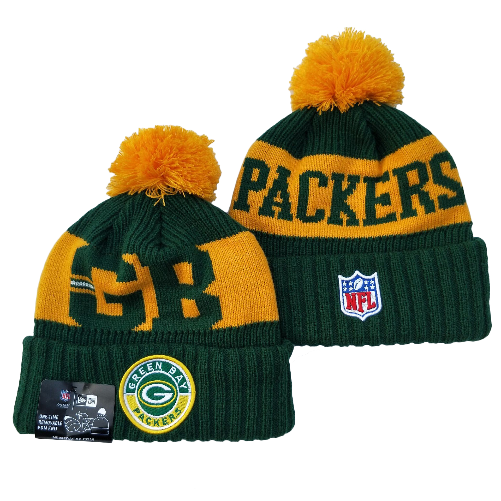 Packers Team Logo Green 2020 NFL Sideline Pom Cuffed Knit Hat YD