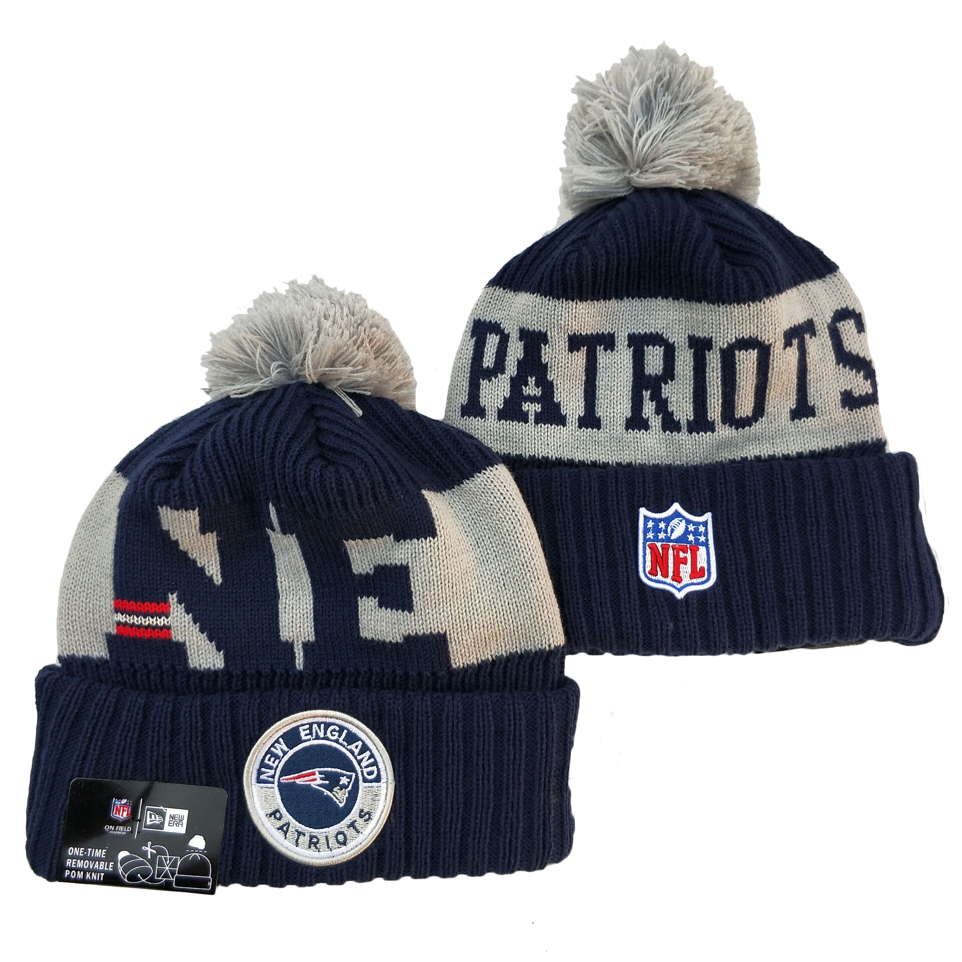 Patriots Team Logo Navy 2020 NFL Sideline Pom Cuffed Knit Hat YD