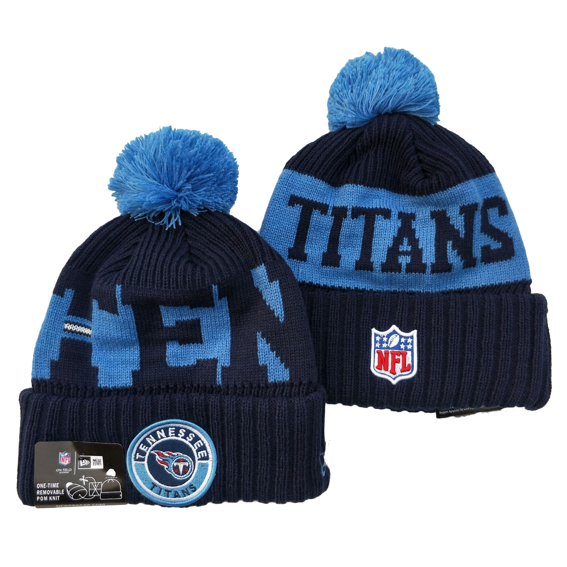 Titans Team Logo Black 2020 NFL Sideline Pom Cuffed Knit Hat YD