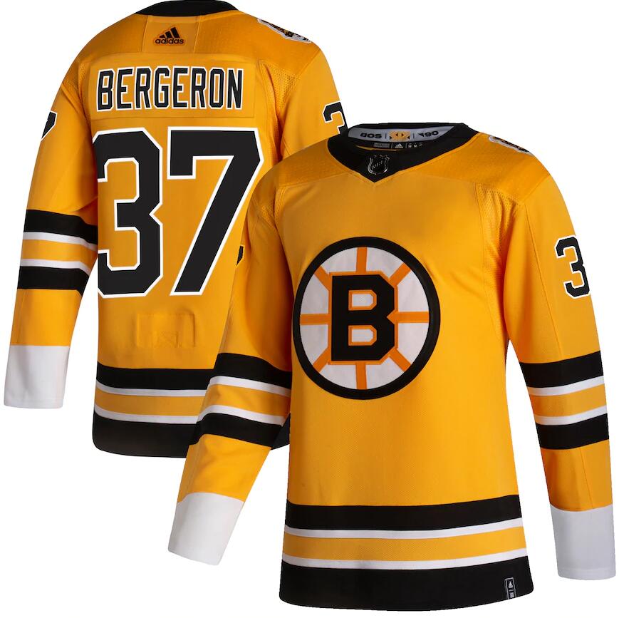 Bruins 37 Patrice Bergeron Yellow 2020-21 Reverse Retro Adidas Jersey