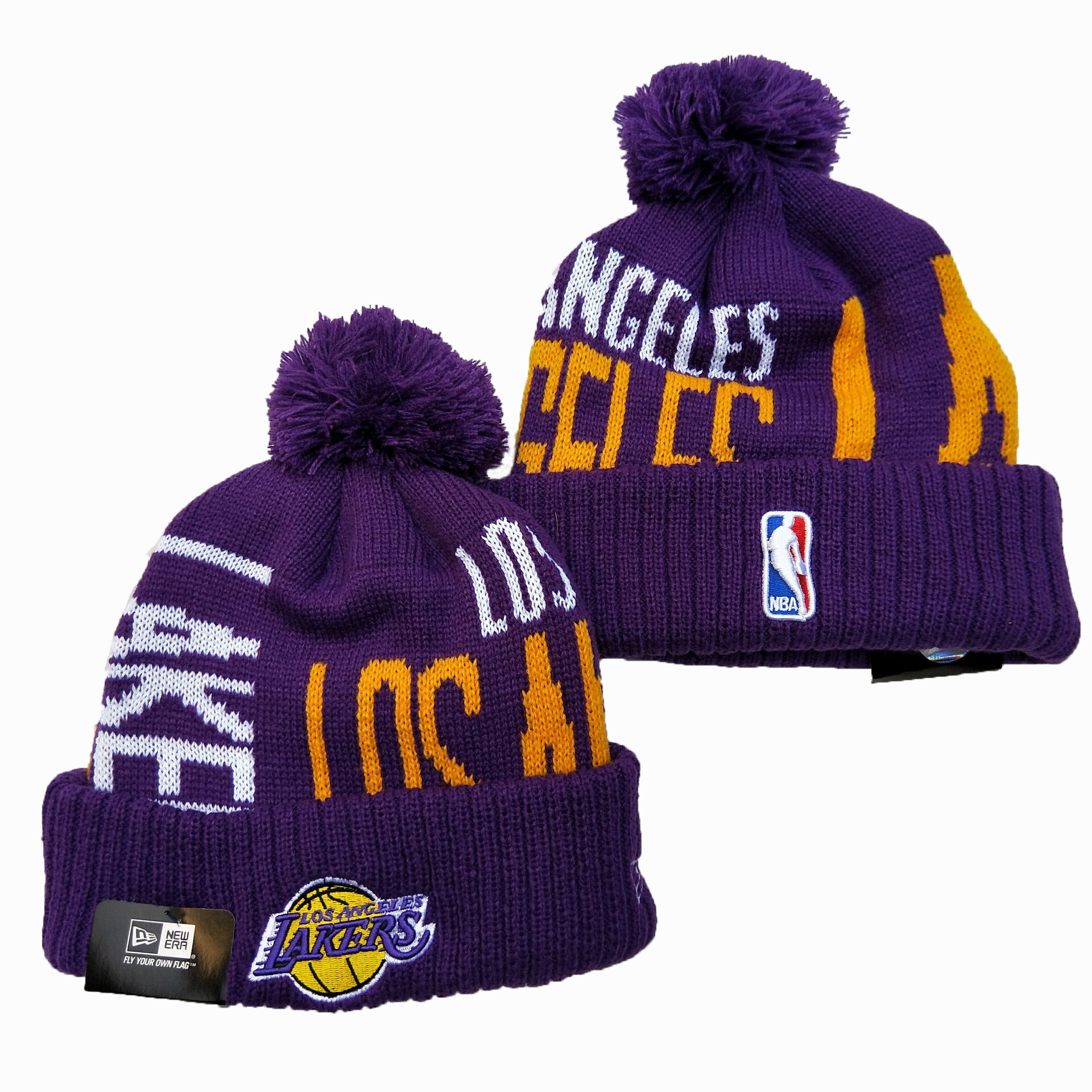 Lakers Team Logo Purple Pom Knit Hat YD