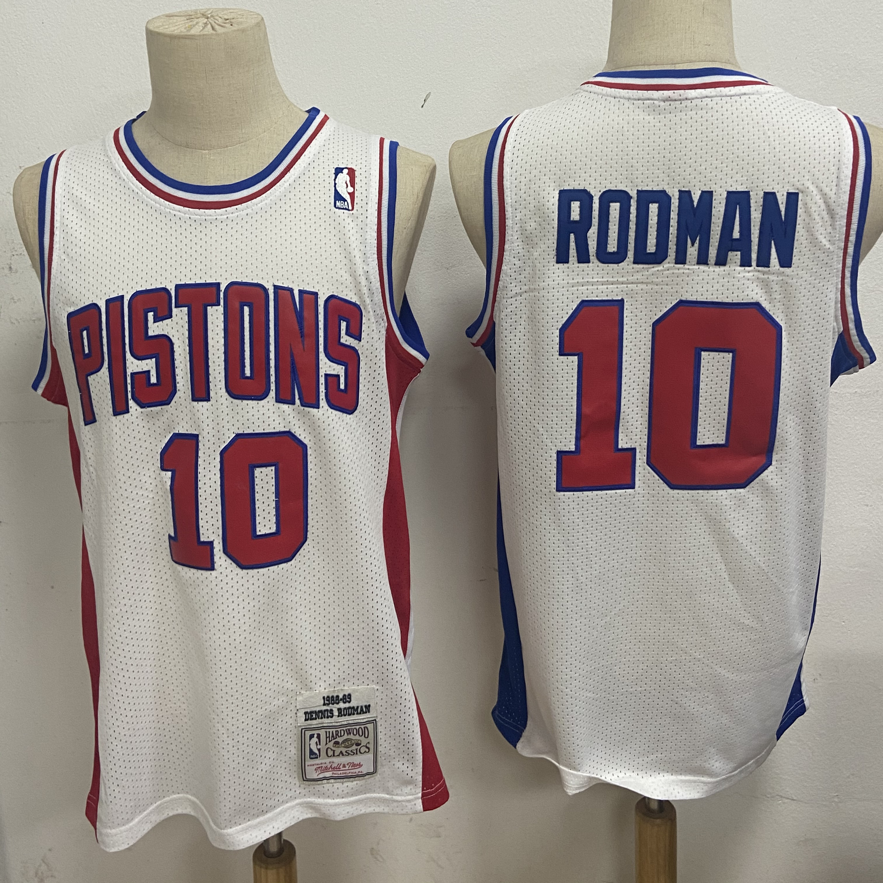 Pistons 10 Dennis Rodman White 1988-89 Hardwood Classics Jersey