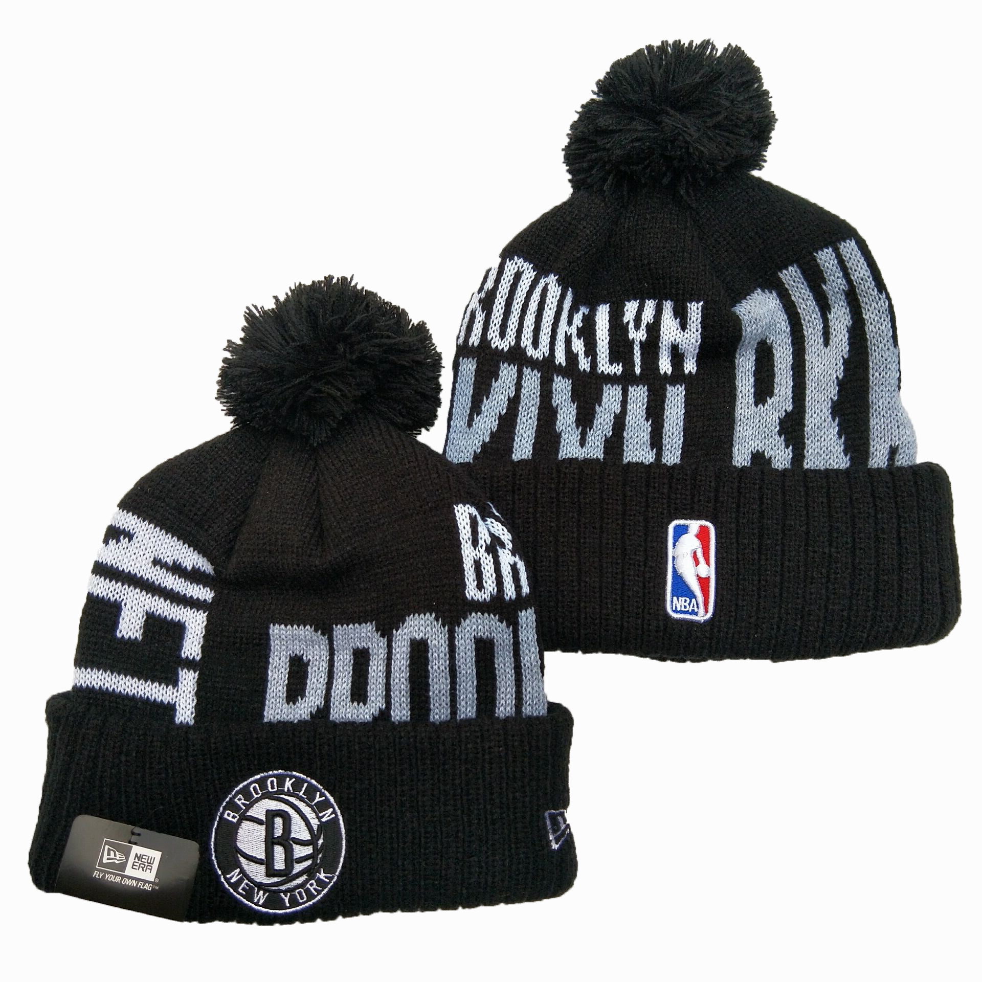 Nets Team Logo Black Pom Knit Hat YD