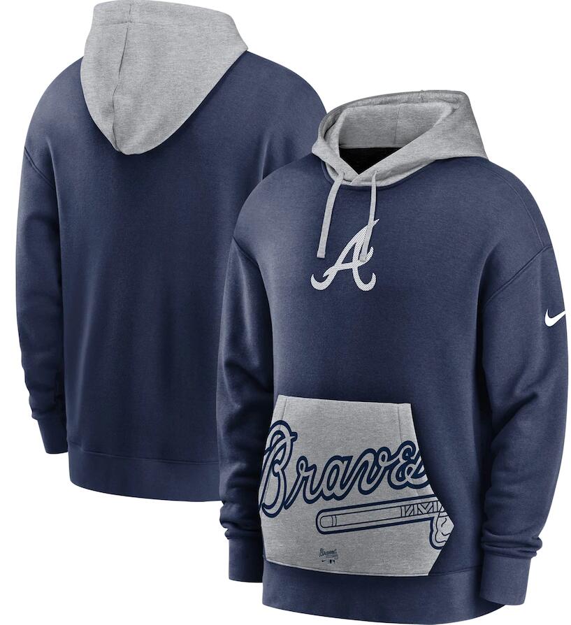 Men's Atlanta Braves Nike Navy Gray Heritage Tri Blend Pullover Hoodie