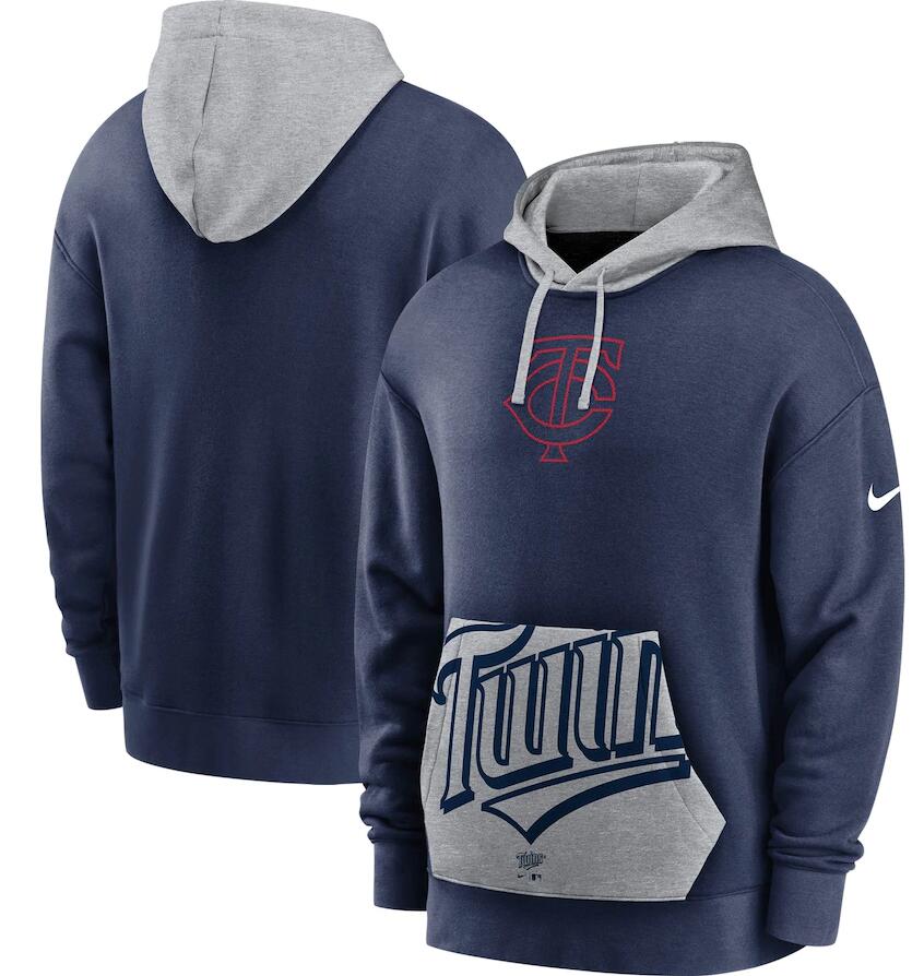 Men's Minnesota Twins Nike Navy Gray Heritage Tri Blend Pullover Hoodie