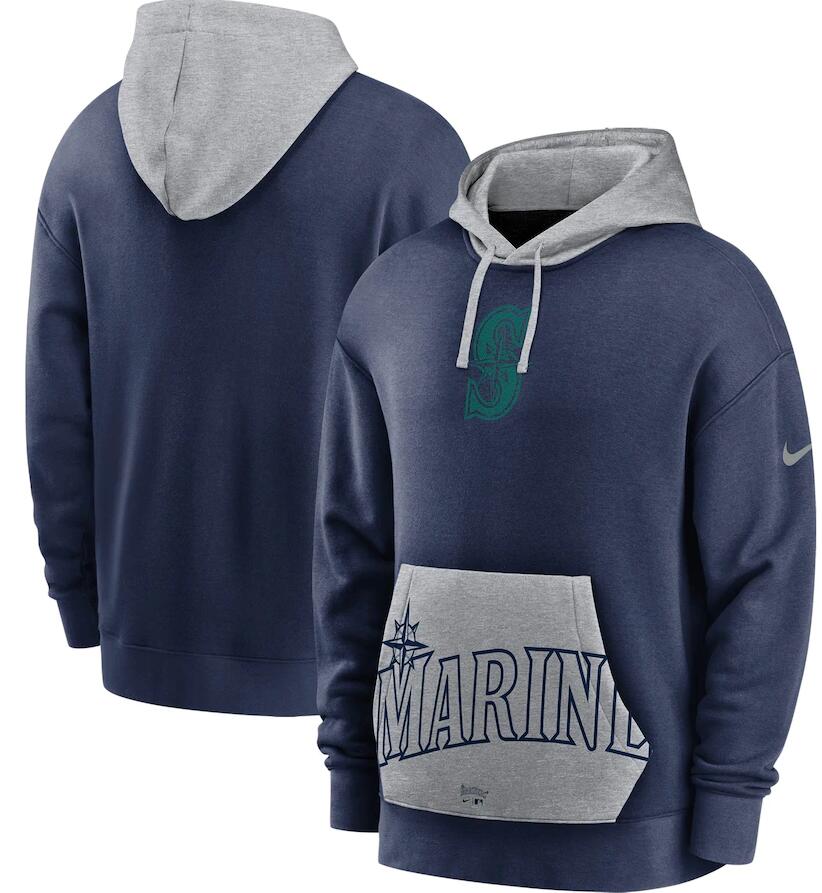 Men's Seattle Mariners Nike Navy Gray Heritage Tri Blend Pullover Hoodie