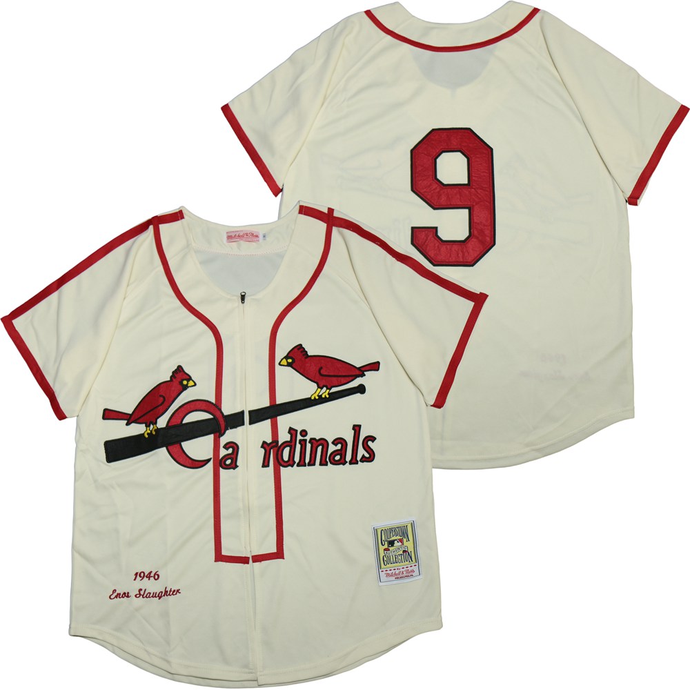 Cardinals 9 Enos Slaughter Cream 1946 Cooperstown Collection Jersey