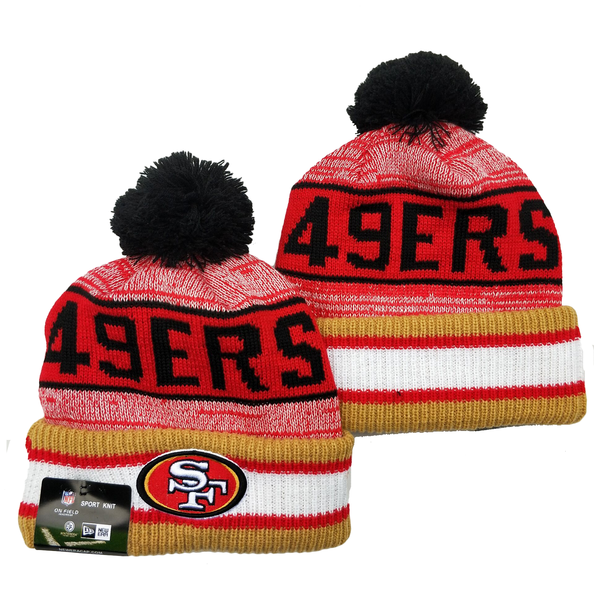 49ers Team Logo Red Pom Cuffed Knit Hat YD - Click Image to Close