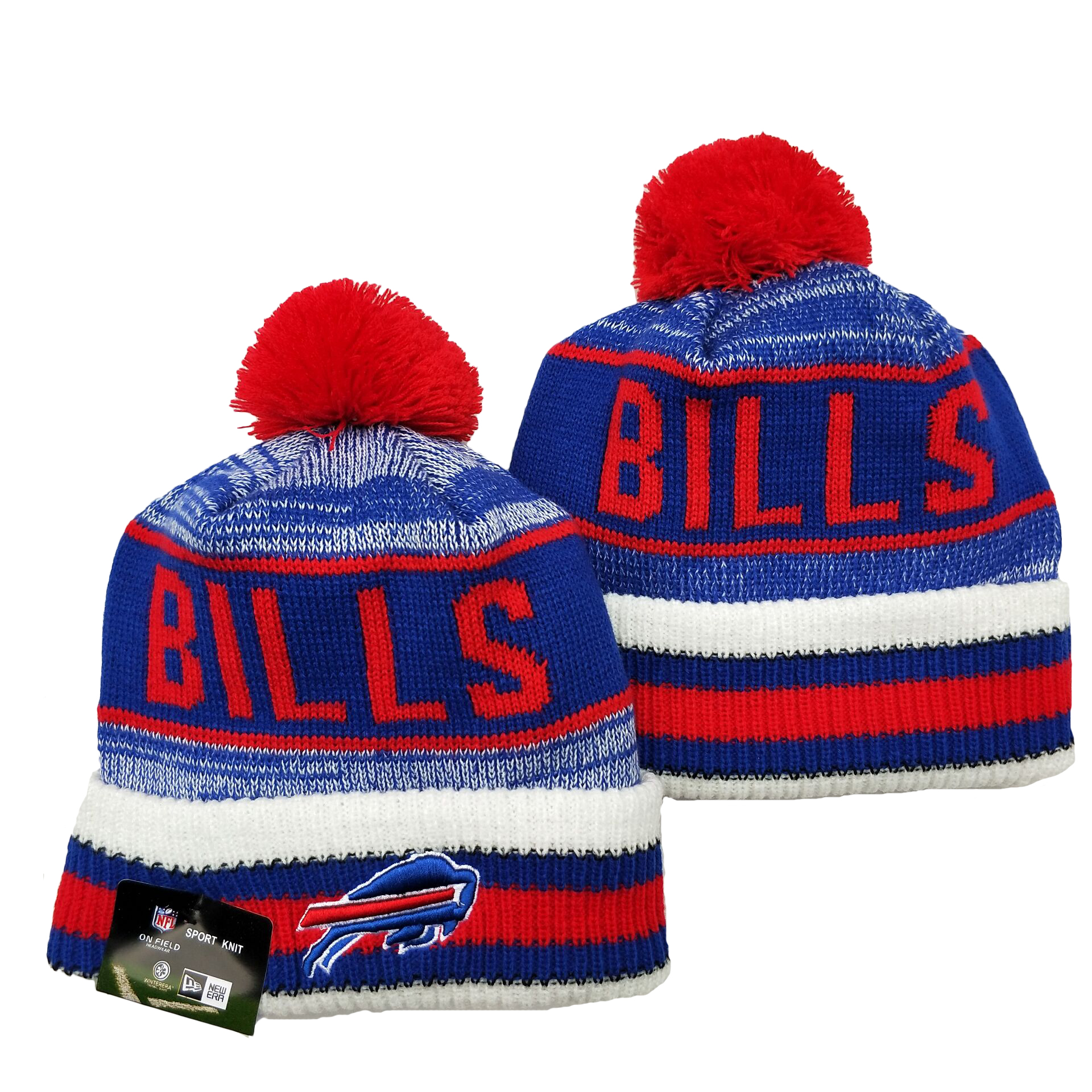 Bills Team Logo Royal Red Pom Cuffed Knit Hat YD