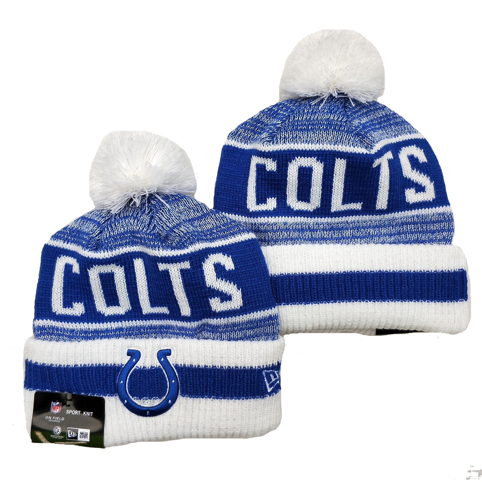 Colts Team Logo Blue White Pom Cuffed Knit Hat YD - Click Image to Close