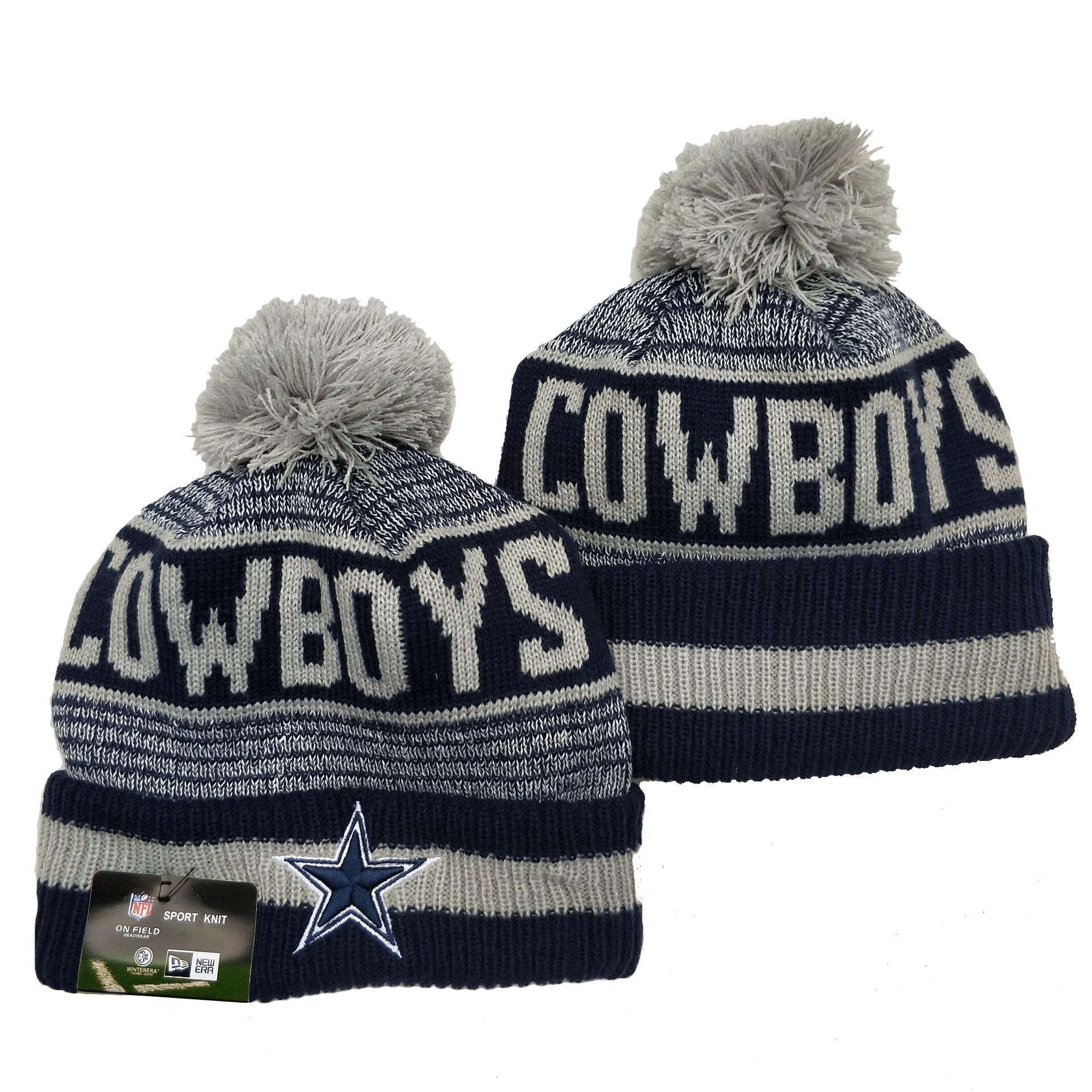 Cowboys Team Logo Navy Pom Cuffed Knit Hat YD
