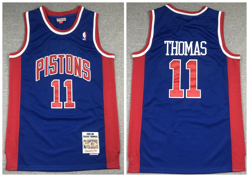 Pistons 11 Isiah Thomas Blue 1988-89 Hardwood Classics Jersey