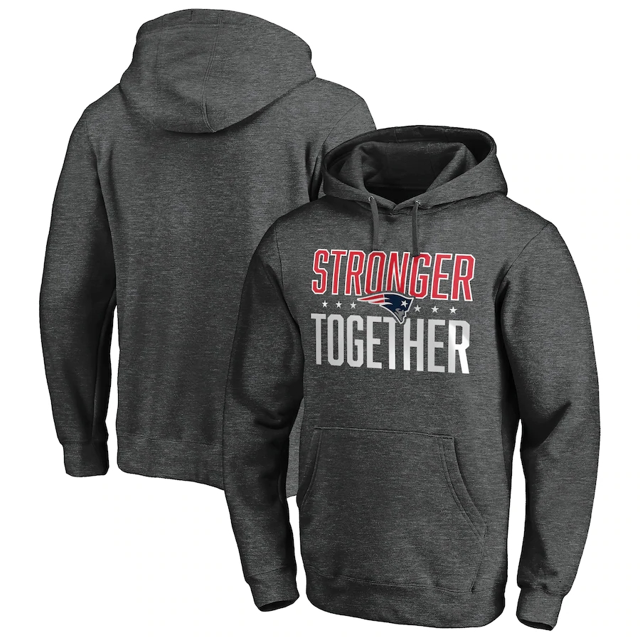 New England Patriots Heather Charcoal Stronger Together Pullover Hoodie