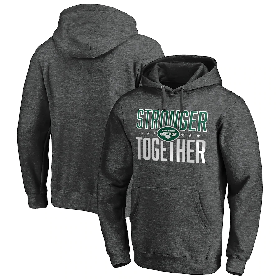 New York Jets Heather Charcoal Stronger Together Pullover Hoodie