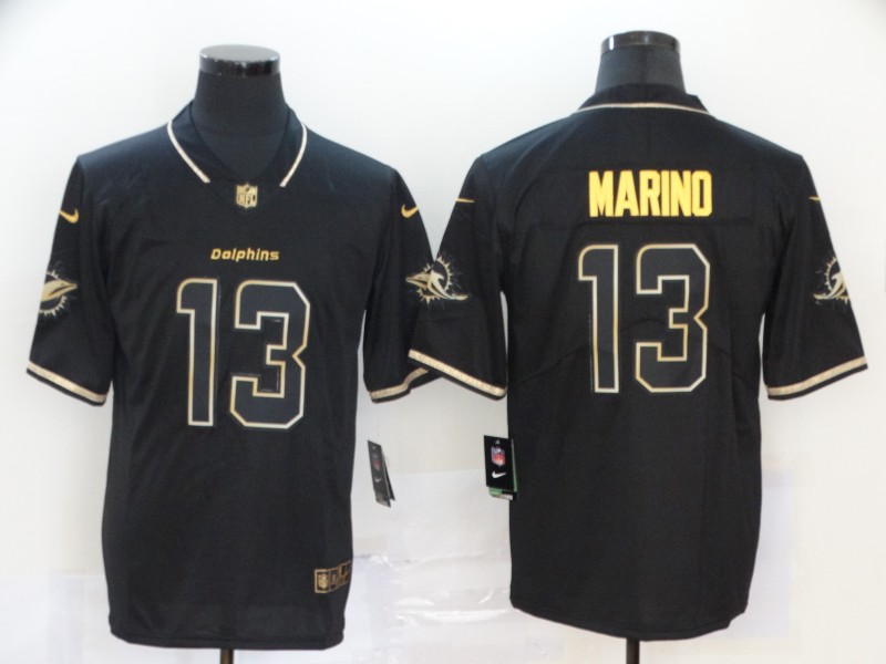 Nike Dolphins 13 Dan Marino Black Gold Vapor Untouchable Limited Jersey - Click Image to Close