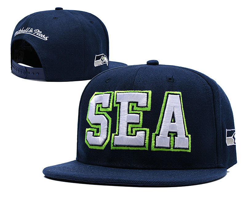 Seahawks Team Logo Navy Mitchell & Ness Adjustable Hat LH