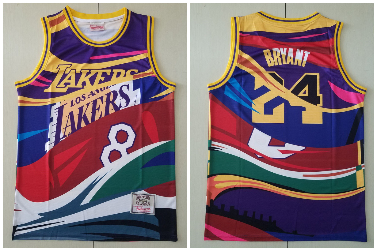 Lakers 24 Kobe Bryant Big Face Color Hardwood Classics Swingman Jersey - Click Image to Close