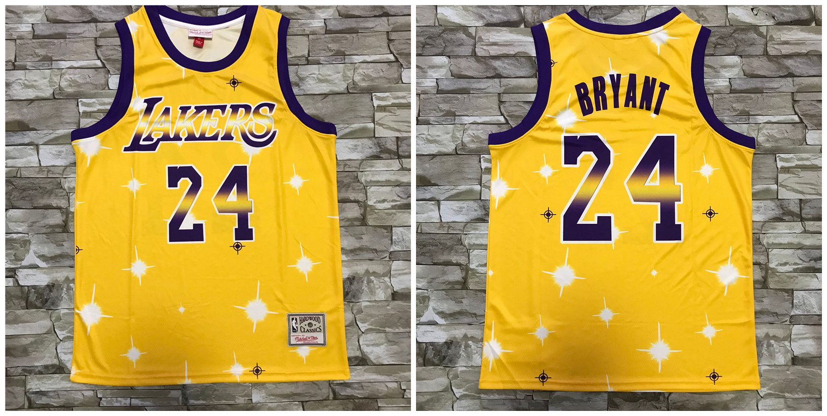 Lakers 24 Kobe Bryant Yellow Star Hardwood Classics Jersey - Click Image to Close