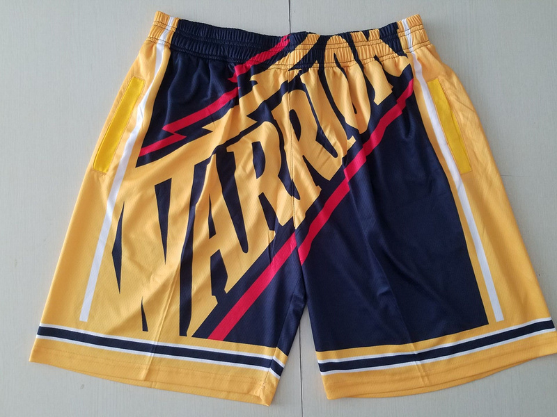 Warriors Yellow Black Big Face With Pocket Swingman Shorts - Click Image to Close