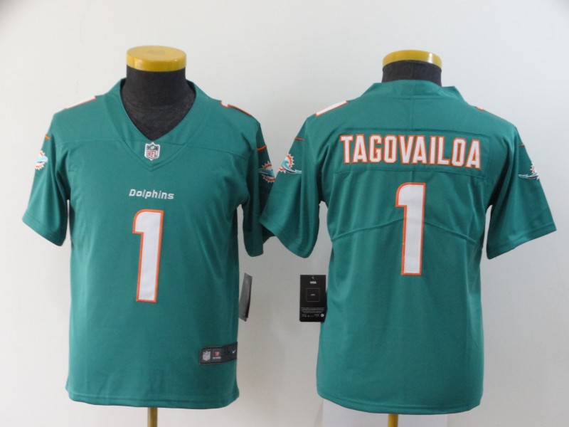 Nike Dolphins 1 Tua Tagovailoa Aqua Youth 2020 NFL Draft First Round Pick Vapor Untouchable Limited Jersey