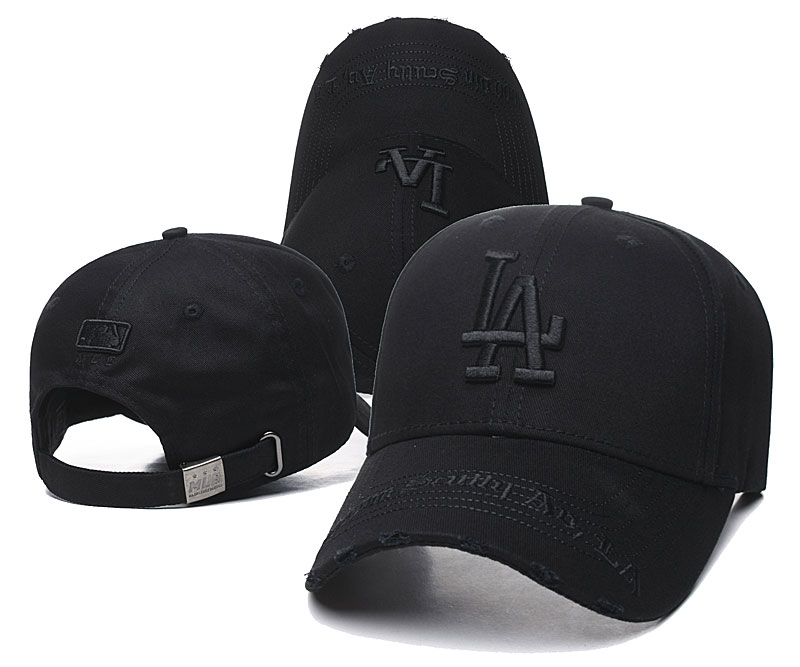 Dodgers Team Logo All Black Peaked Adjustable Hat TX
