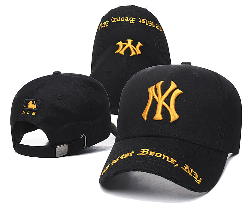 Yankees Team Gold Logo Black Peaked Adjustable Hat TX