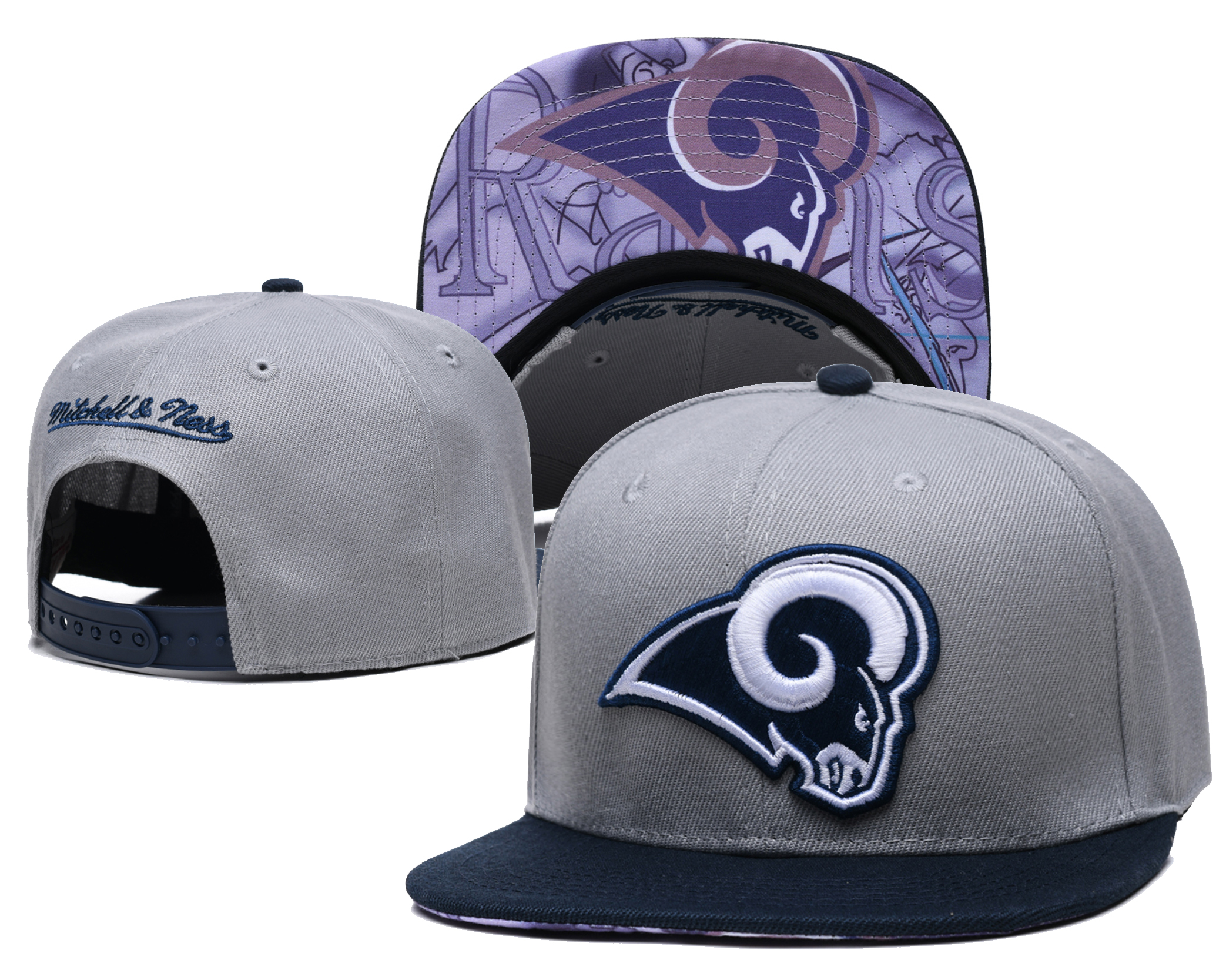 Rams Team Logo Gray Mitchell & Ness Adjustable Hat LH - Click Image to Close